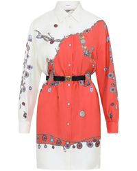 Versace - Belted Silk Shirt Mini Dress - Lyst