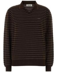 Miu Miu - Striped Polo-Collar Sweater - Lyst