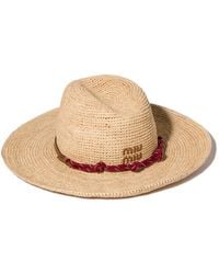 Miu Miu - Raffia And Leather Hat - Lyst