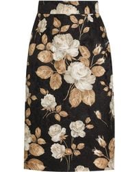 Dolce & Gabbana - Rose-Print Midi Pencil Skirt - Lyst