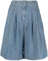 Ports 1961 - Belted Pleated Denim Shorts - Lyst