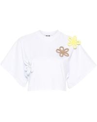 MSGM - T-Shirt mit Blumenapplikation - Lyst