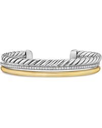 David Yurman - 18K And Sterling Dy Mercer Three Row Diamond Bangle - Lyst