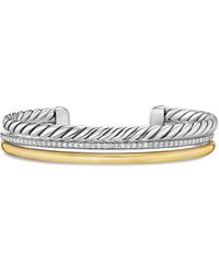 David Yurman - Dy Mercer Three Row Armreif Aus 18Kt Gelbgold Und Sterlingsilber Mit Diamanten - Lyst