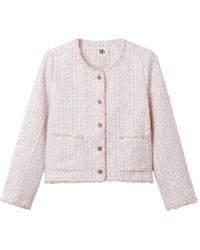 B+ AB - Button Frayed-Detail Tweed Jacket - Lyst