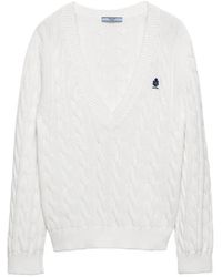Prada - Cable-Knit V-Neck Cotton Sweater - Lyst