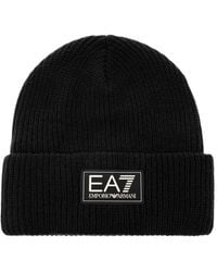 EA7 - Logo-Patch Ribbed-Knit Beanie Hat - Lyst