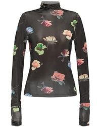 Ganni - Floral-Print High-Neck Top - Lyst
