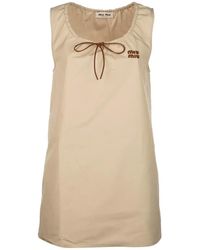 Miu Miu - Bow-Detail Logo-Patch Mini Dress - Lyst