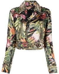 Philipp Plein - Floral-Print Studded Biker Jacket - Lyst