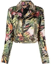 Philipp Plein - Floral-Print Studded Biker Jacket - Lyst