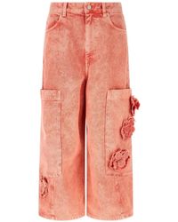 Ganni - Floral-Appliqué Cargo Jeans - Lyst