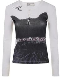 Blumarine - Geribbelde Top Met Kattenprint - Lyst