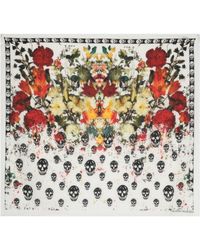 Alexander McQueen - Neutral Skull Floral-print Wool Scarf - Lyst