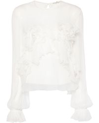 Ermanno Scervino - Floral-Appliqué Silk Blouse - Lyst