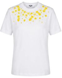 MSGM - Bead-Embellished Floral-Motif T-Shirt - Lyst