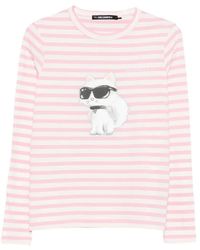 KARL LAGERFELD - Striped Choupette-Print T-Shirt - Lyst