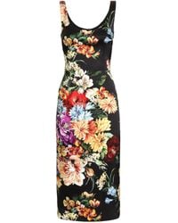 Dolce & Gabbana - Abito Midi Con Stampa A Fiori - Lyst