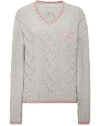 Philipp Plein - Cable-Knit V-Neck Sweater - Lyst
