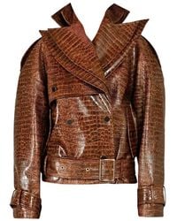 ROWEN ROSE - Croco-Effect Signature Short Trench Coat - Lyst