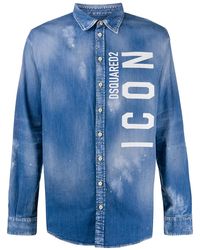DSquared² - Icon-Print Splatter-Print Denim Shirt - Lyst