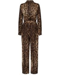 Dolce & Gabbana - Leopard-Print Silk Pajama Jumpsuit - Lyst