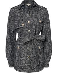Temperley London - Floral-Print Belted Denim Jacket - Lyst