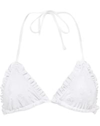 Chloé - Ruffled-Trim Floral-Embroidered Bikini Top - Lyst
