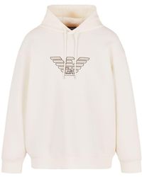 Emporio Armani - Logo-embroidered Cotton-blend Hoodie - Lyst