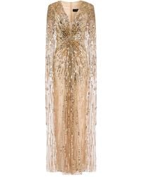 Jenny Packham - Lotus Robe Aus Tüll Mit Verzierungen, Pailletten Und Cape-Effekt - Lyst