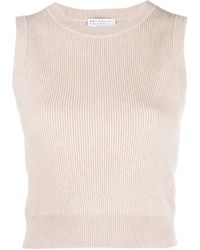 Brunello Cucinelli - Ribbed-Knit Sleeveless Sweater - Lyst