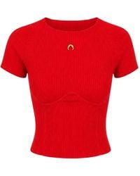Marine Serre - Moon-Plaque Ribbed-Knit Top - Lyst