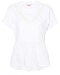 Twin Set - Lace-panelling Cotton T-shirt - Lyst