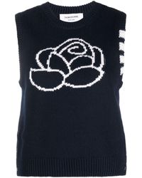 Thom Browne - Floral-intarsia Sleeveless Knitted Top - Lyst