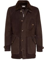 Brunello Cucinelli - Suede-Shearling Pea Coat - Lyst