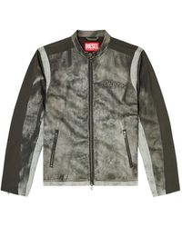 DIESEL - Panelled Logo Biker Jacket - Lyst