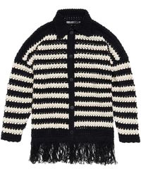 Bimba Y Lola - Striped Fringed Open-Knit Cardigan - Lyst