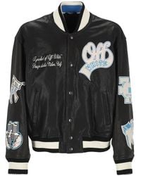 Off-White c/o Virgil Abloh - Patch-Detail Leather Bomber Jacket - Lyst
