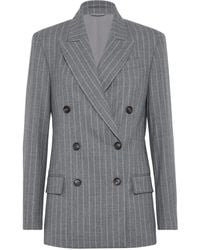 Brunello Cucinelli - Pinstripe Double-Breasted Blazer - Lyst
