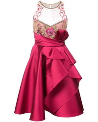 Marchesa notte Vestido de volantes con bordados - Rojo