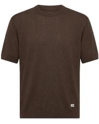 C.P. Company - Peat Linen Knit Crewneck T-Shirt With Logo Label - Lyst