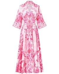 CAMILLA - Floral-Print Shaped-Waistband Midi Dress - Lyst