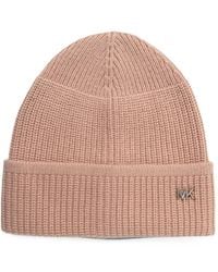 MICHAEL Michael Kors - Logo-Plaque Ribbed-Knit Beanie Hat - Lyst