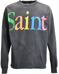 SAINT Mxxxxxx Logo-Jacquard Brushed Mohair-Blend Sweater in Black