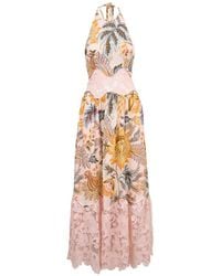 FARM Rio - Floral-Print Lace-Panel Maxi Dress - Lyst