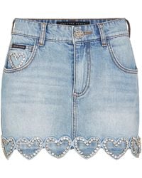 Philipp Plein - Heart-Embellished Denim Skirt - Lyst