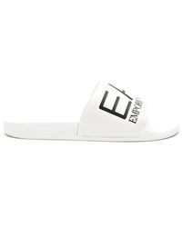 EA7 - Logo-Embossed Faux-Leather Slides - Lyst