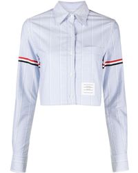 Thom Browne - Pinstripe Cotton Button-Down Cropped Shirt - Lyst