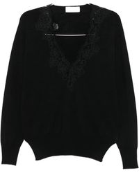 ERMANNO FIRENZE - Lace-Trim V-Neck Sweatshirt - Lyst