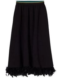 Plan C - Feather-Trim Flared Midi Skirt - Lyst